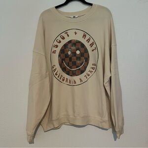 Ascot + Hart California x Texas Distressed Smiley Checkered Graphic Sweatshirt